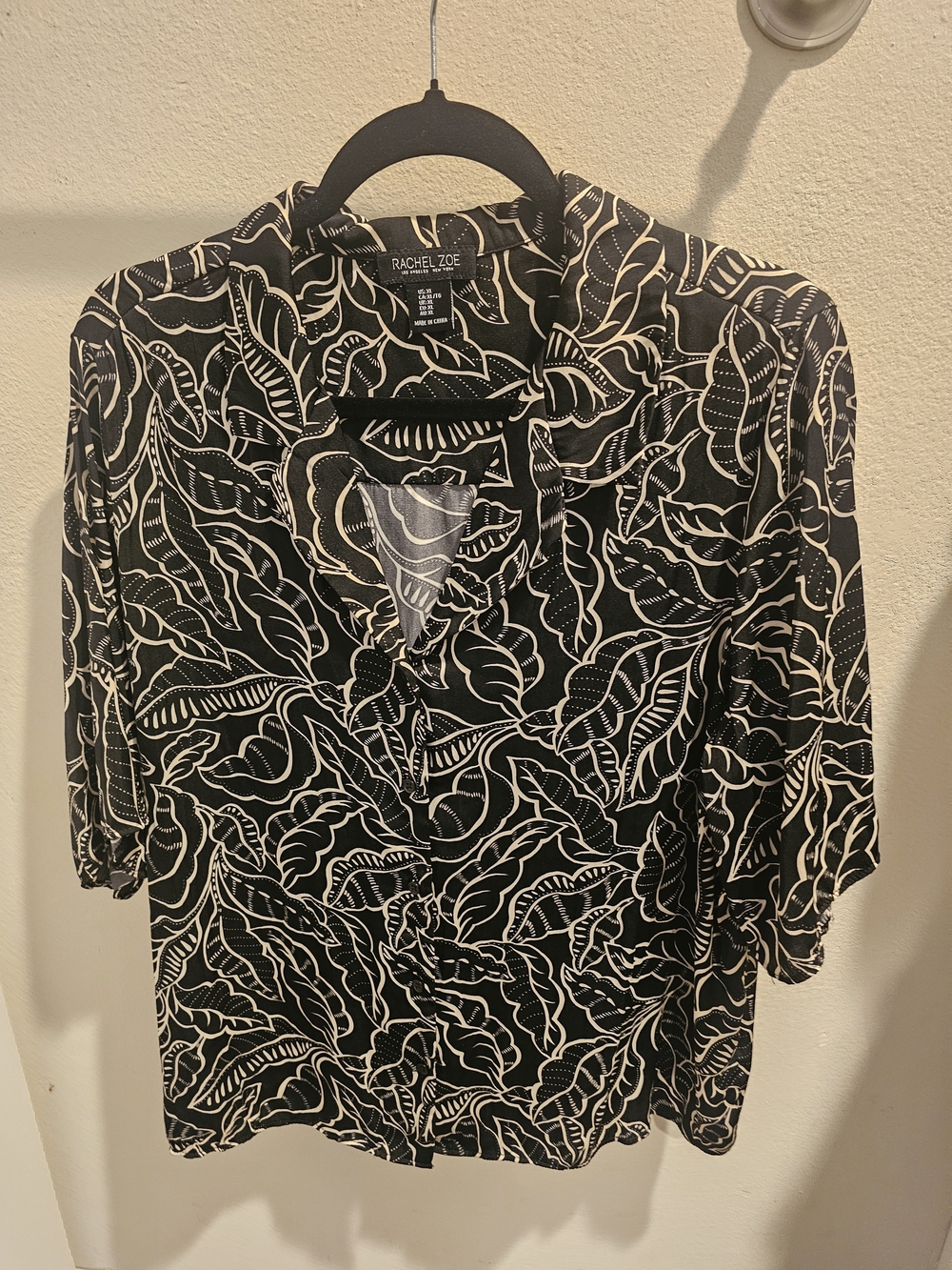 Rachel Zoe Black & White Leaf-Print Men's Shirt